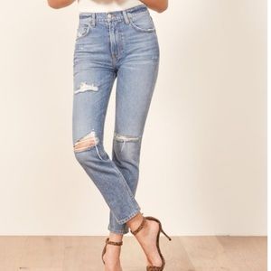 Reformation high rise distressed skinny jeans